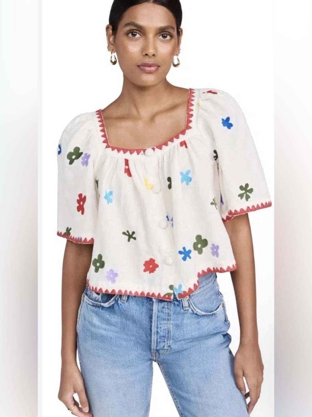 NEW Caroline Constas Colorful Embroidered Floral Blouse Size XL RARE